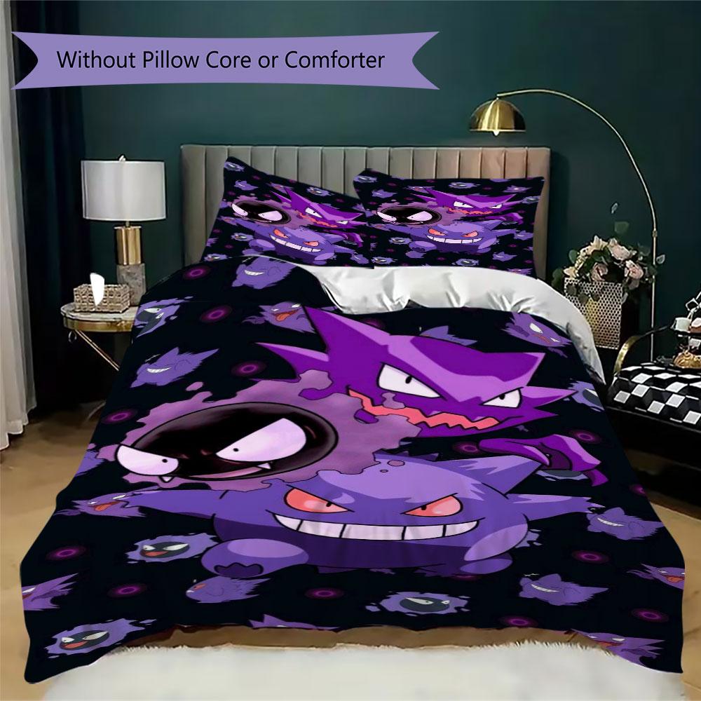 High Quality Gengar Pattern 3Pcs Duvet Cover Set Soft Microfiber Bed Set For Anime Lovers No Sheet No Comforter
