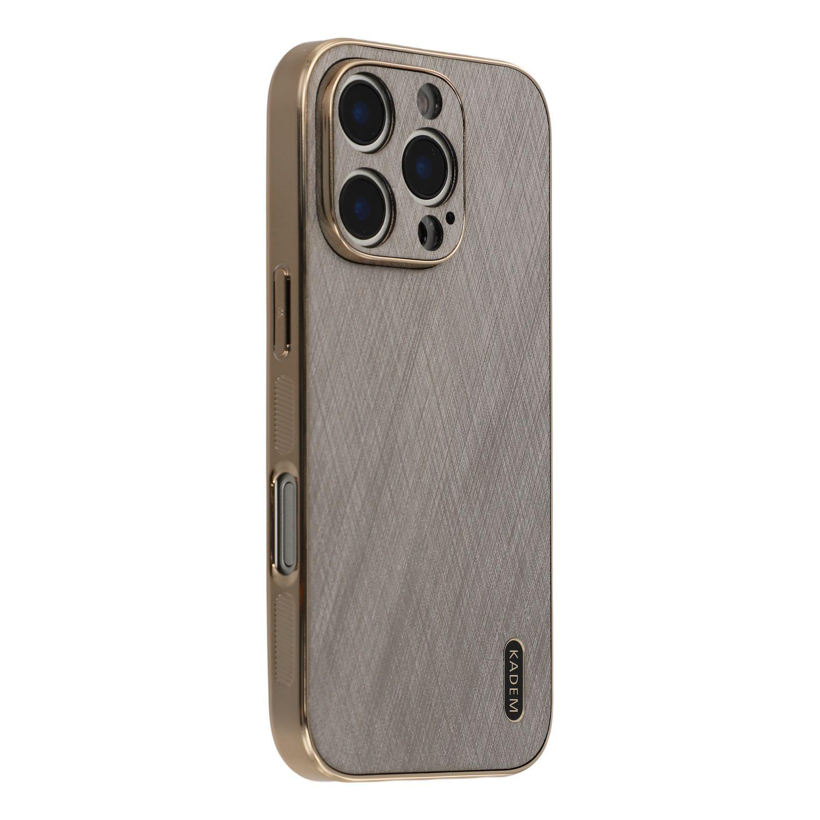 

KADEM For iPhone 16 Pro Case Electroplating Silk Texture PU+TPU Phone Back Cover Gold