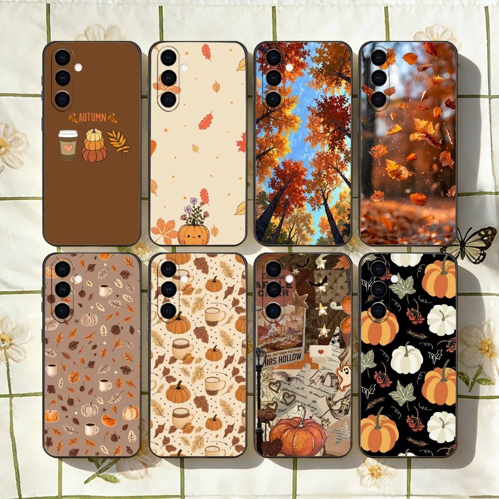 Autumn leaves P-pumpkin Phone Case For Samsung Galaxy A73,A72,A71,A70,A53,A52,A51,Soft Silicone Black Cover