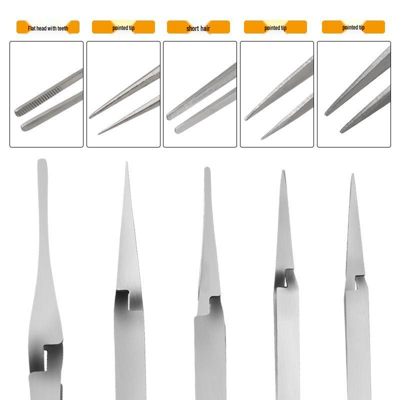 Stainless Steel Precision Tweezers with Flat and Pointed Tips for Grasping in Narrow Spaces