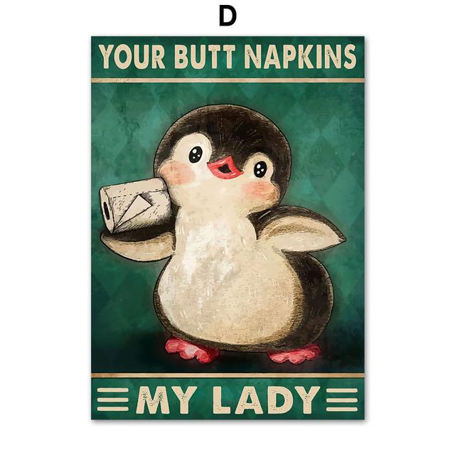 Your Butt Napkins My Lord Dear Toilet Paper Poster Print Animal Frog Kangaroo Black Cat Wall Art Canvas Painting Bathroom Decor No Frame