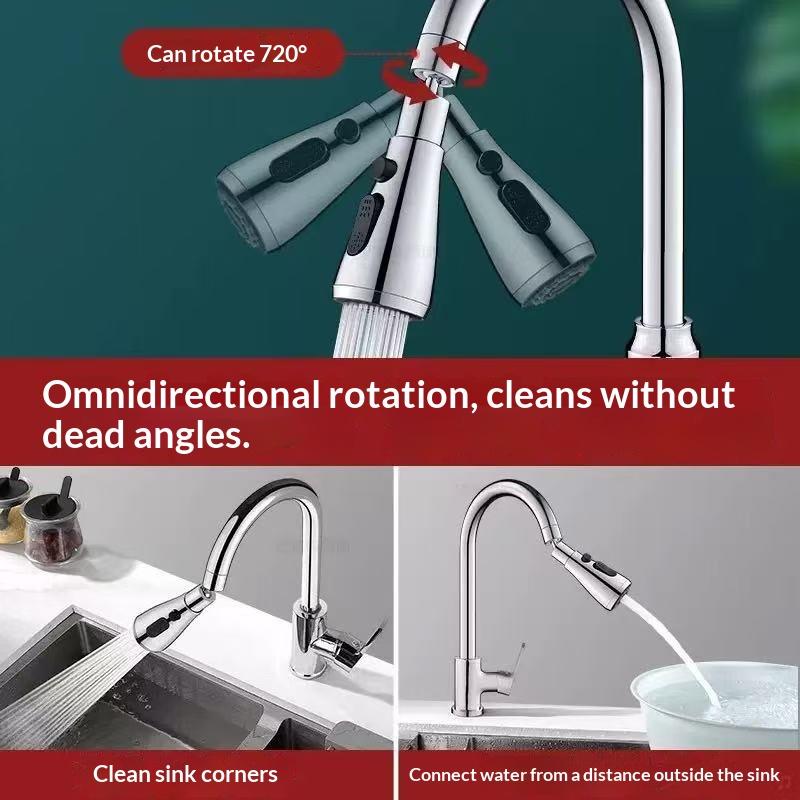 3 In 1 Kitchen Faucet Extender Universal 360° Rotate Pull Out Tap Water Efficient Eco Friendly for Home Daily Kitchen Use