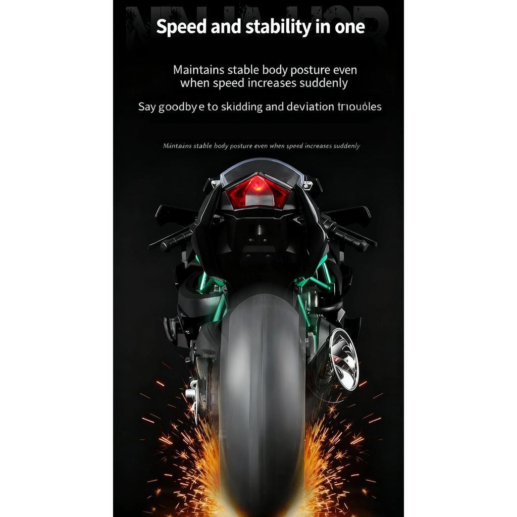 1/9 Kawasaki Ninja H2R with Spray Alloy Motorcycle Model Toy Vehicle Collection Sound and Light Off Road Autocycle Toys Car