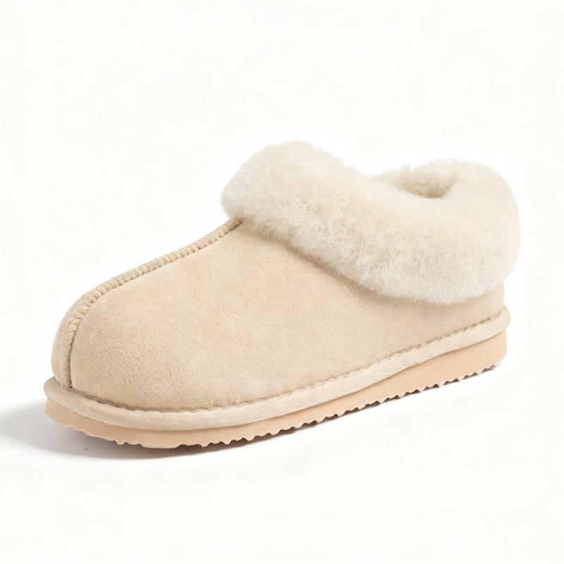 Kidmi Winter Women Fur Collar Slippers Suede Warm Slip On Snow Mules Indoor Outdoor Non Slip Slides for Women