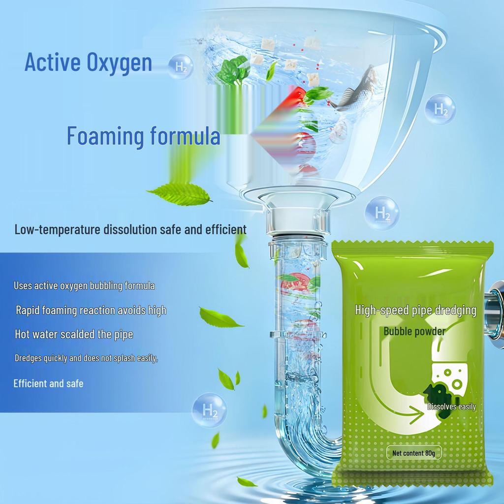 Bubble Power Pipe Unclogger: Oxygen-Infused Drain Cleaner & Deodorizer for Kitchen and Bathroom