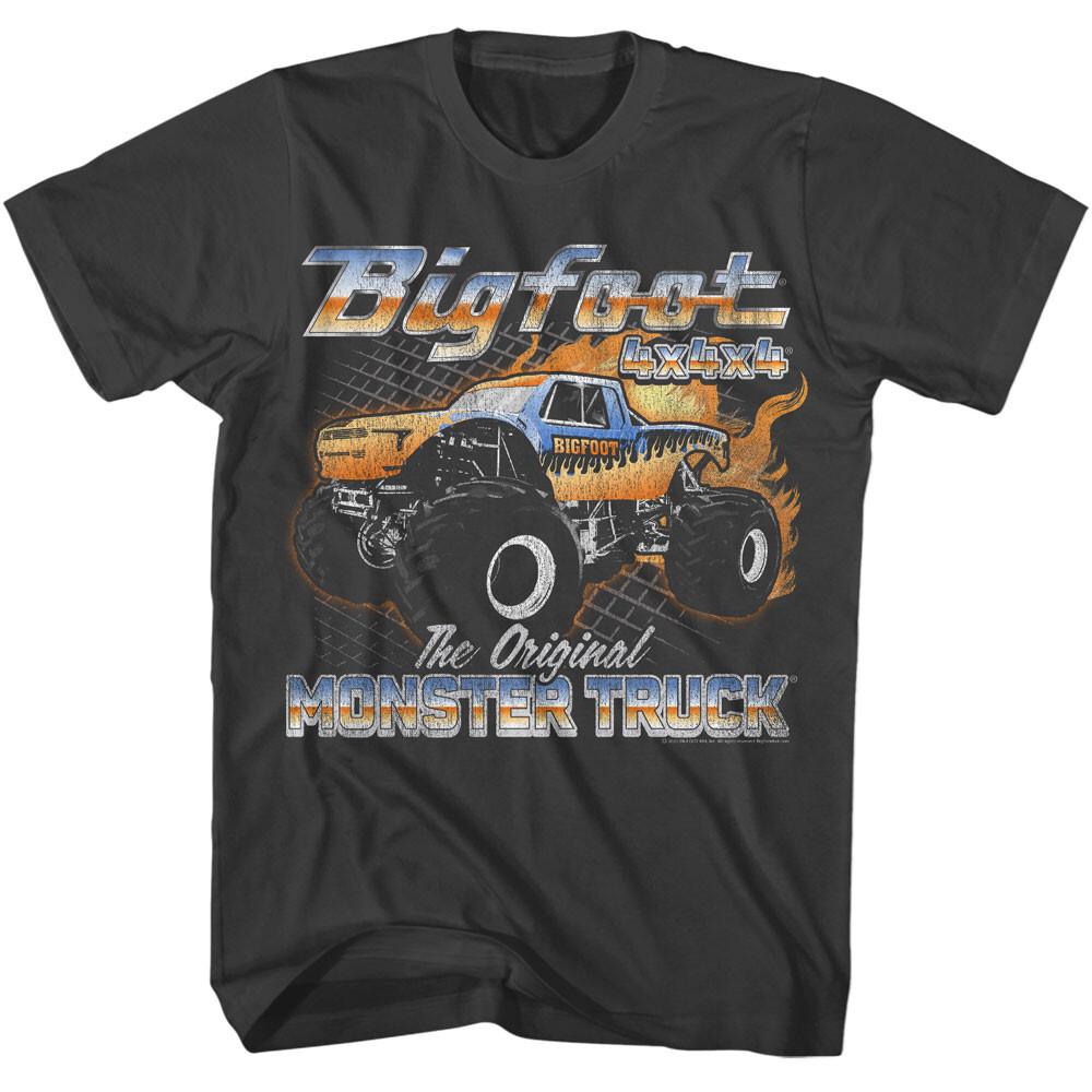 Bigfoot Flames Monster Truck Grid Lines 4x4x4 Men T Shirt M