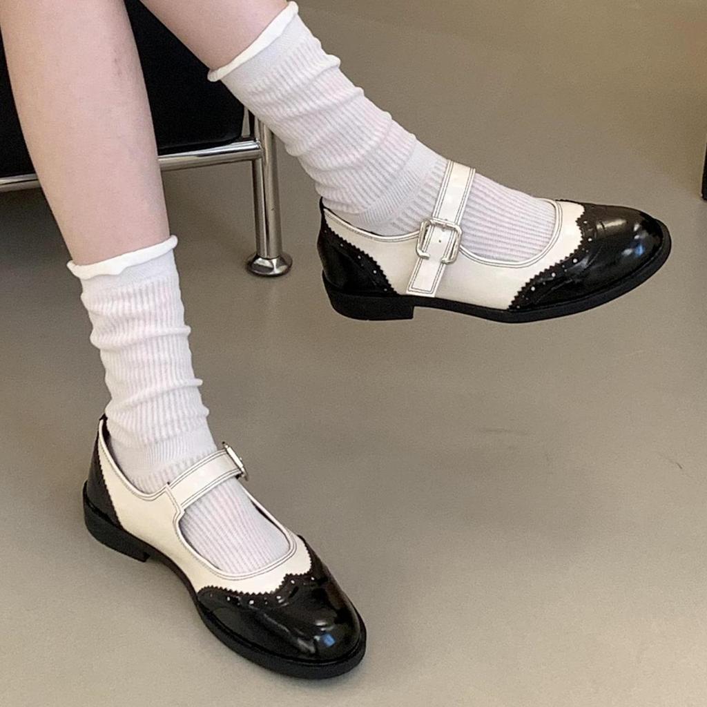 IPPEUM Mary Janes Shoes For Women Round Toe Buckle PU Leather Ballet Flats Girls Mary Janes