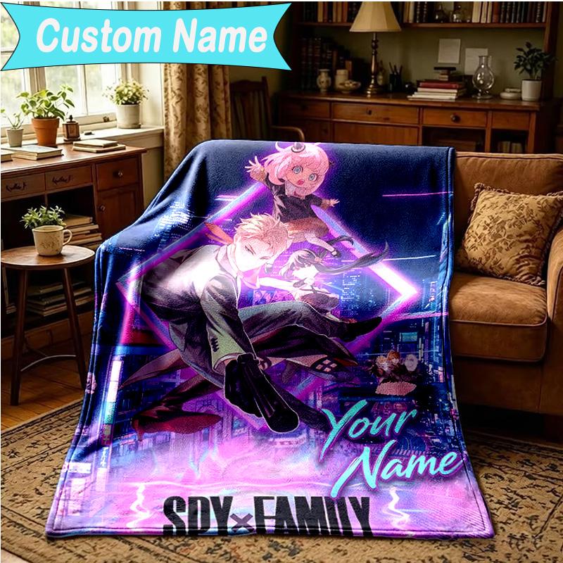 1PC Custom Name Blanket Fantasy Battle Anya Flannel blankets Patterns Throw Blanket All-Season Soft Gift for Couch, Bed, Camping, Birthday gifts