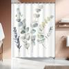 1pc 2D Flat Printing Watercolor Style Green Leaf Decorative Shower Curtain, with 12 Hooks, Bathroom Accessory, 2D Flat