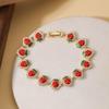 HECHENG, Süßes und Niedliches Emaille-Tropföldesign Rotes/Rosa Erdbeerarmband für Damen Kupfer Zirkon 1 Stück