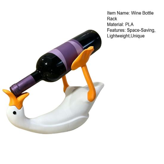 Goose Wine Bottle Holder, 3D Printed White Duck Shape Wine Rack for Standard Bottles, Funny Kitchen Bar Decor, Unique Gift for Wine Lovers