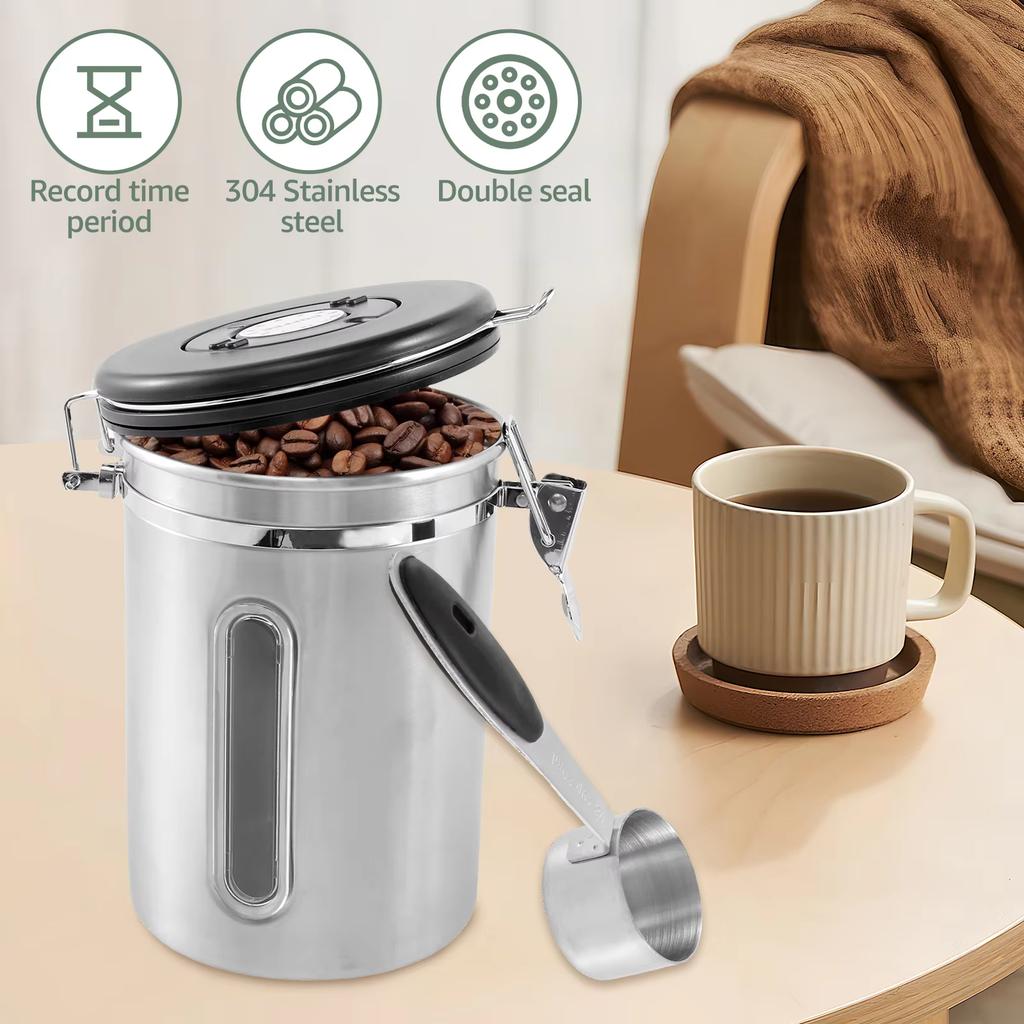 Airtight Ground Coffee Box Stainless Steel 1800 Ml Capacity Ideal for Coffee Beans 500 To 600 G Preserving Aroma For Kitchen