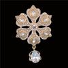 DIEZI Luxury Gold Silver Color Crystal Flower Bridal Brooches for Wedding Women Party Rhinestone Bouquet Water Drop Brooch Pins