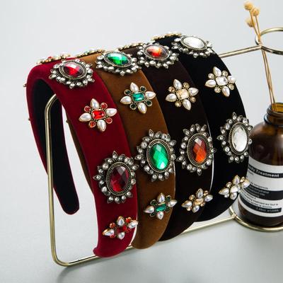 Women HairHoop Vintage Flannelette Inlaid Pearl Flower Headband Feminine High Quality Wide Edge Hair Accessories