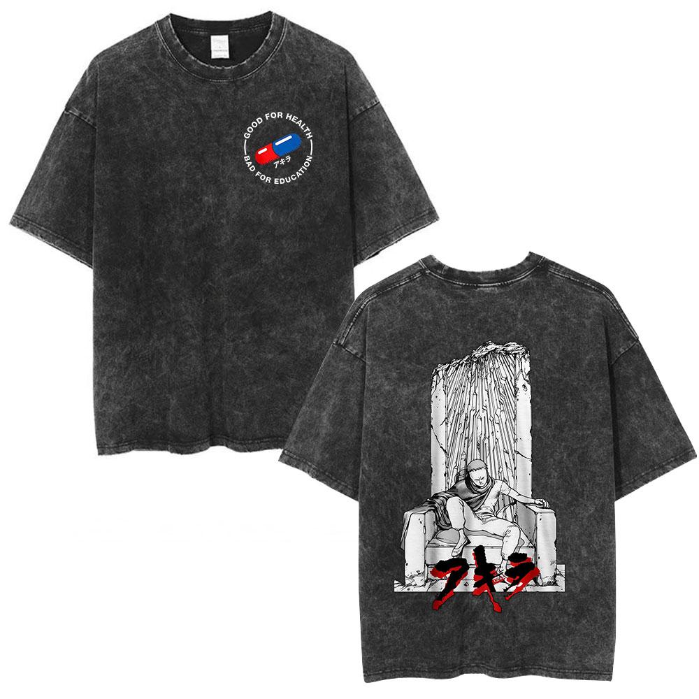 

Anime Akira Vintage Washed T Shirts Japanese Science Fiction 90s Movie Shotaro Kaneda Tshirt Mens Clothing Oversized Tshirts S