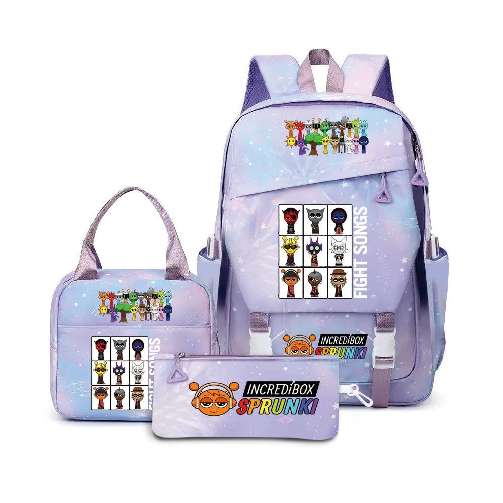 Around the box, elementary school bag sprunki cartoon backpack three-piece set D