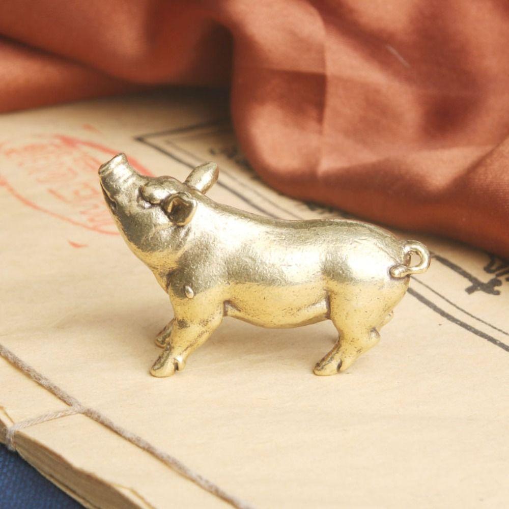 Cute Solid Brass Pig Figurines Copper Miniature Pig Statue Desk Living Room Decoration