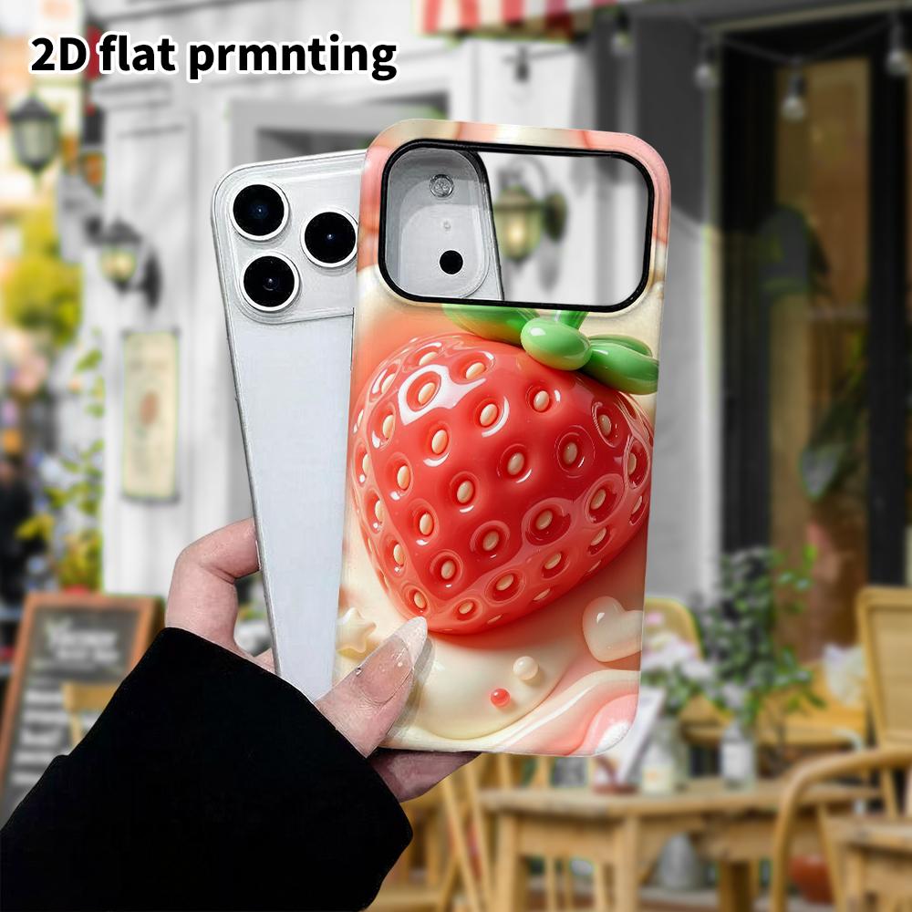 Phone Case: 2D Flat Design Suitable for iPhone 18 17 16 15 14 13 Pro Protective Case, Shiny Red Strawberry, Perfect Christmas and Halloween Holiday Gi