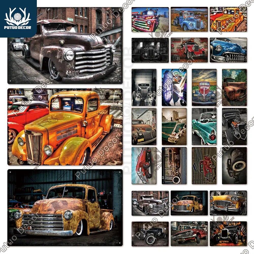 

Putuo Декор Классические Автомобили Ретро Металлическая Вывеска Винтажная Оловянная Вывеска Декоративная Налет Гараж Человек Пещера Украшение Дома Старинные Плакаты С Автомобилями