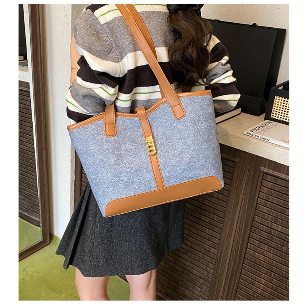 Women’s New Casual Retro Large-Capacity Commuter Shoulder Bag Color Block Armpit Tote Bag