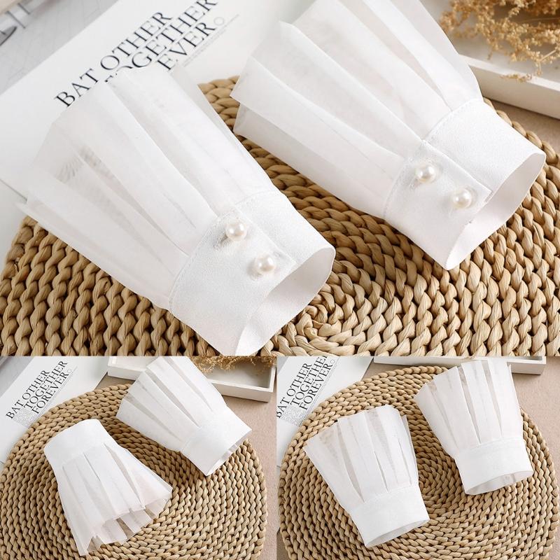 1 Pair Detachable Shirt Fake Sleeve Cuffs Fashion Pleated Horn Cuff Layered Lace Cuff False Sleeves Sunscreen Decorated