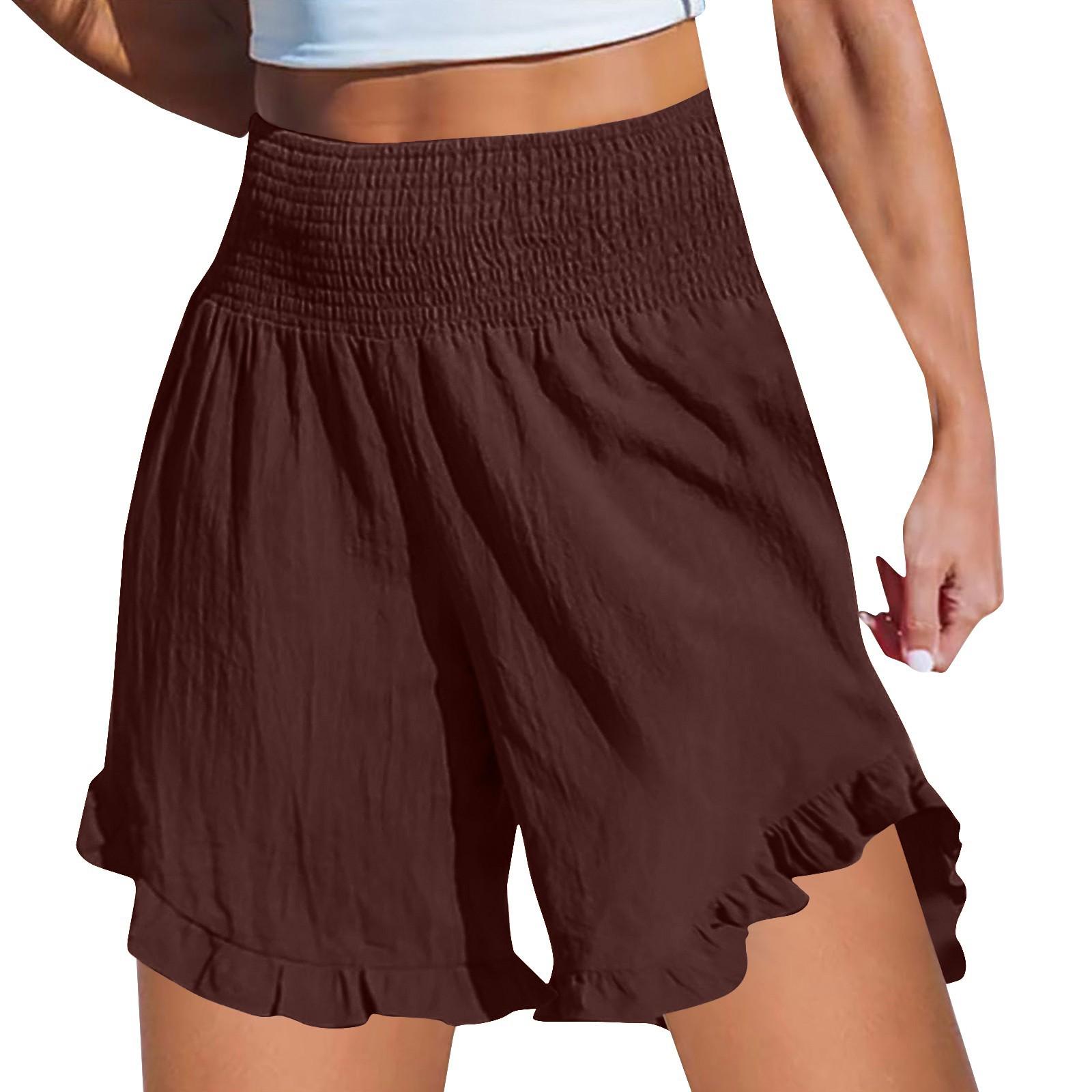 

Женские однотонные тонкие повседневные брюки с эластичной резинкой на талии, свободные брюки, шорты XXXL кофейный