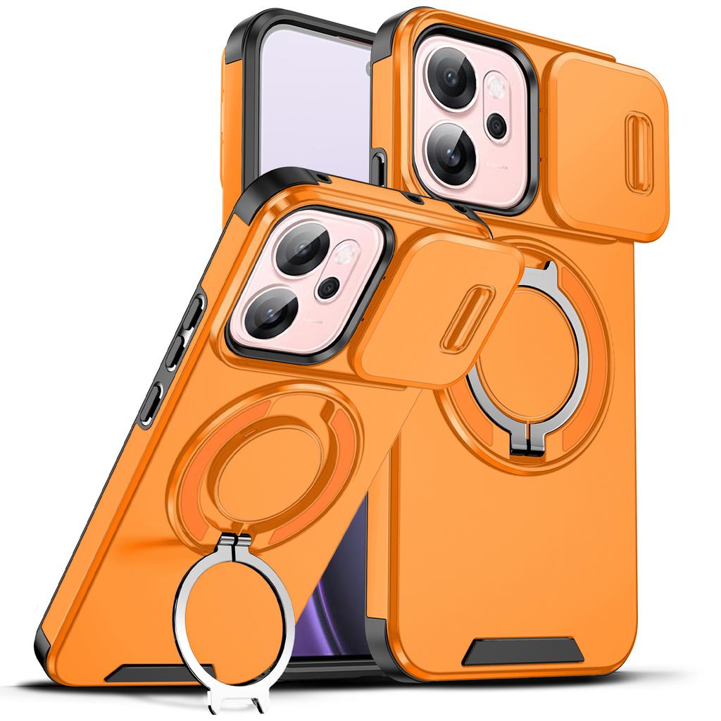 Magnetic Ring Stand Phone Case For OPPO Reno 14F 14 Pro Global Slide Camera Lens Protection TPU Frame Hard Plastic Back Cover