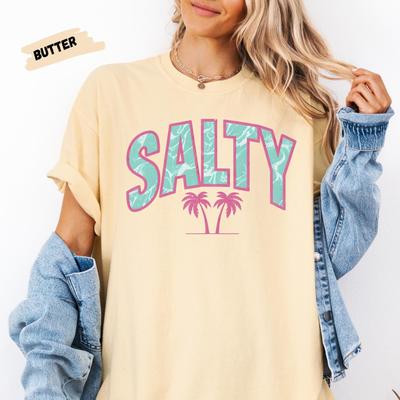 Comfort Colors Salty Summer Graphic Tee: Island Palm Sunset