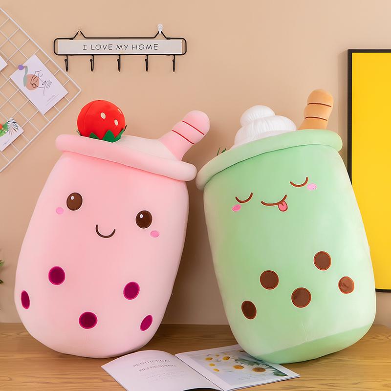 Süßes Stoff-Boba-Plüschtier Bubble Tea Essen Milchbecher Plüschtier Kissen Weiche Kawaii Umarmungs-Plüschtiere Geschenke für Kinder