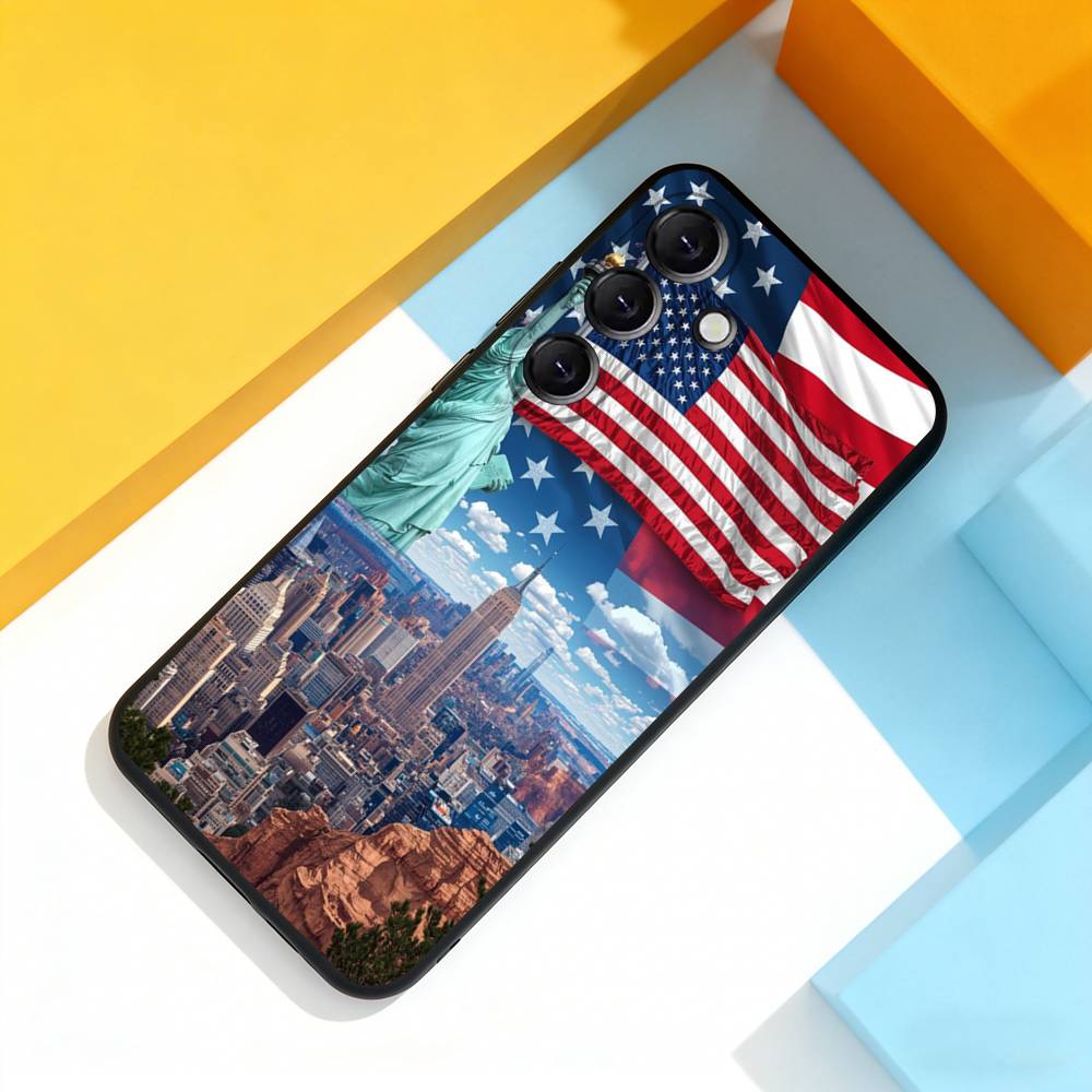 America USA Flag Cool For Samsung Galaxy A 73,72,51,53,52,71,22,5G,Note,J7,8,9 Soft Black Cover Phone Case
