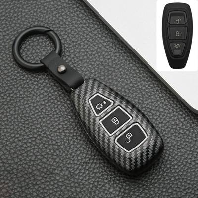 Kohlefaser-Smart-Autoschlüssel-Abdeckung für Ford Focus MK3 MK4 Kuga Escape Ecosport New Fiesta mit Schlüsselring