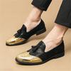 Designer Britain Gentleman Tassels Pointed Patent Leather Shoes Men Black Gold Mix Formal Wedding Prom Dress Homecoming Footwear