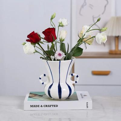 European Style Ceramic Amphora Striped Vase Hydroponic Flower Arrangement Container Living Room Dining Table Floral Vase Gifts