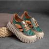 Thick Sole Mixed Colors Genuine Leather Retro Sandals Roman Style Lace-up Women's Flat Platform Shoes