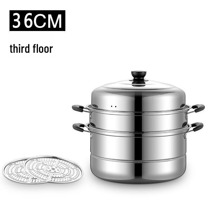 Universal Stainless Steel Multi-Layer Steamer Pot for Buns and Soup, Compatible with Gas and Induction Cookers