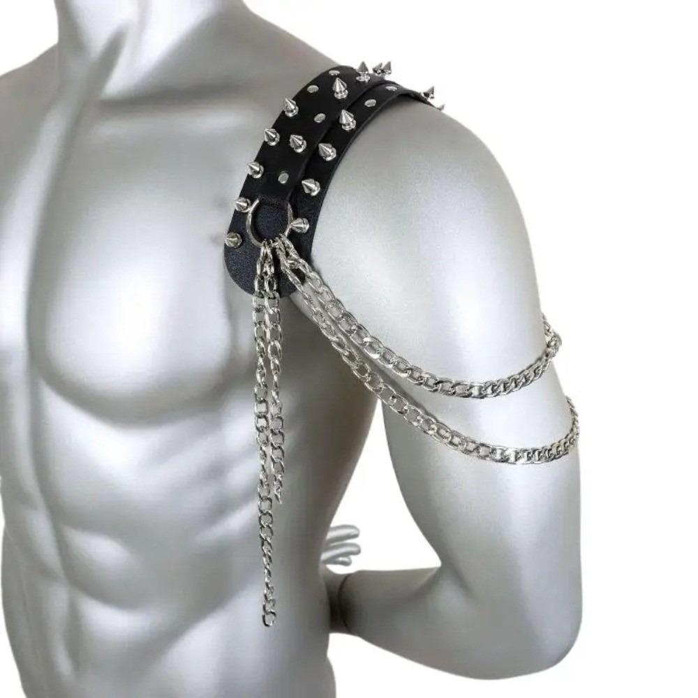 

Vintage Leather Shoulder Armor Punk Style Leather Leather Shoulder Pad Chain Tassel Rivet Epaulet Accessories Unisex чёрный