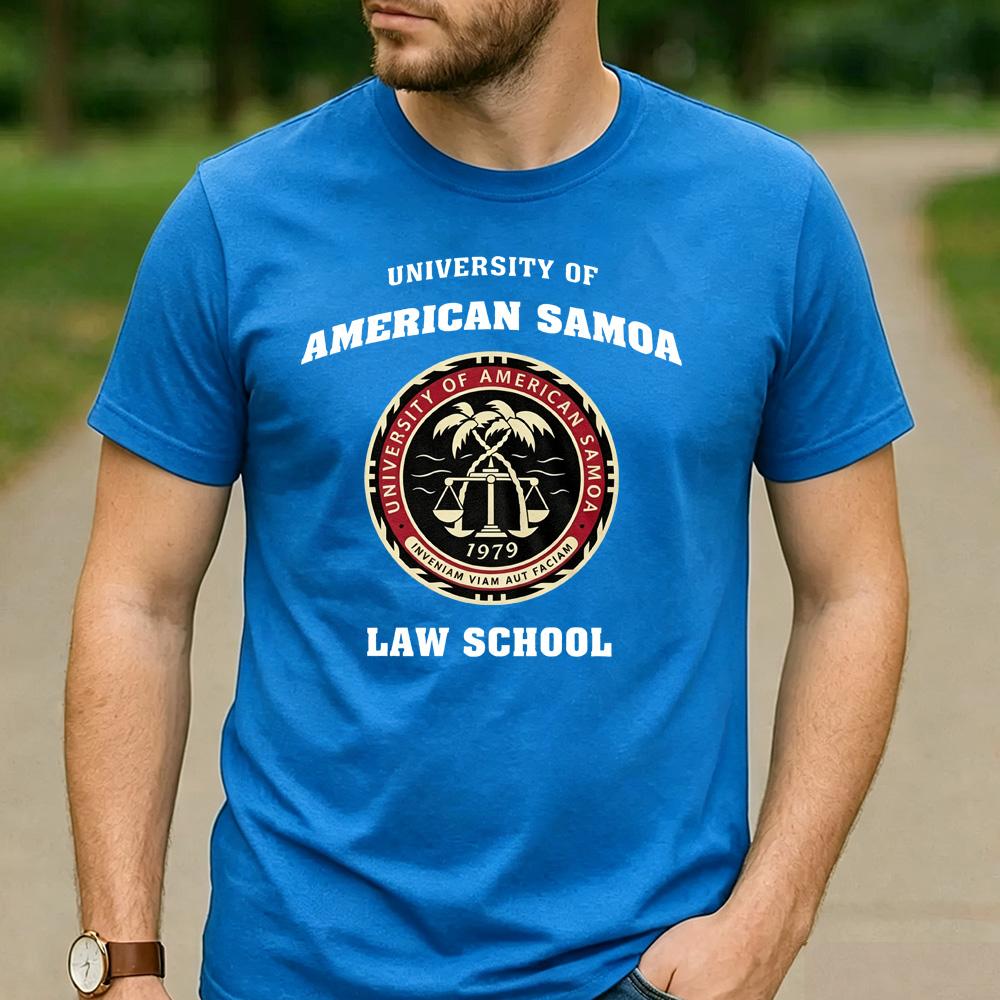 University Of American Samoa Law School 1979 Palm Tree Scale Seal Graphic T Shirt Unisex Cotton Retro Tropical College Tee