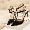 Fashion 10CM PUMPS 2025 Sexy slim stiletto nightclub women's shoes high-heeled shallow mouth pointed hollow rivet Roman sandals