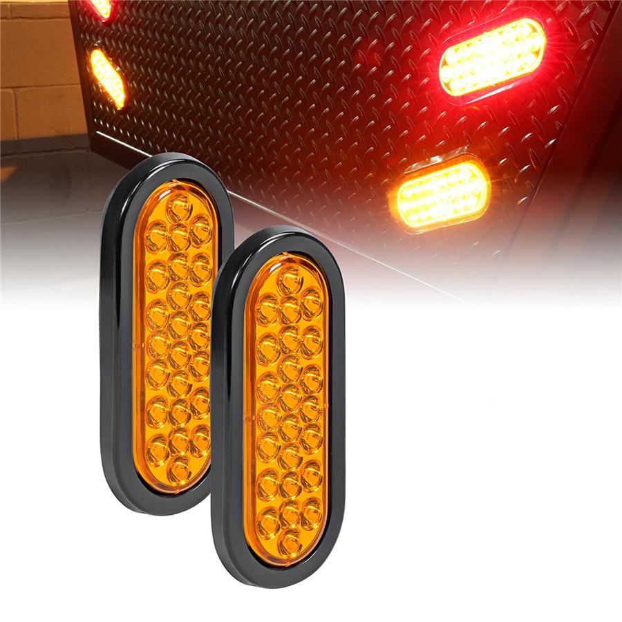 Universal 2X Oval Brake Stop Tail Fog Drl Turn Sealed Marker Lights Flush Mount 6" Inch 24 Led Truck Trailer Boat Utility Yellow Lens Waterproof 12V
