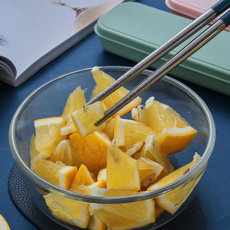 3 Stück Essstäbchen Löffel Gabeln Sets aus Edelstahl Tragbares Geschirr Wiederverwendbares Reise-Picknick Besteck mit Box