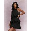 Vestido de Verano Nuevo Cuello Sin Mangas Tul de Gama Alta Borde con Volantes Temperamento Elegante