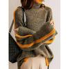 Turtleneck Sweater Women's Thickened Retro Autumn and Winter Japanese Loose Outer Wear Contrast Color Sweater