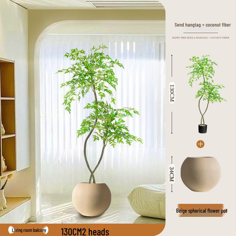 High-End Nandina Domestica Floor-Standing Faux Green Plant for Indoor Decoration