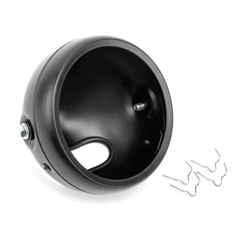 Motorcycle Matte Black Silver Headlight 5.75 Inch Retro Bucket Motorcycle Modified Headlight Base LED Headlight Decor Lighting