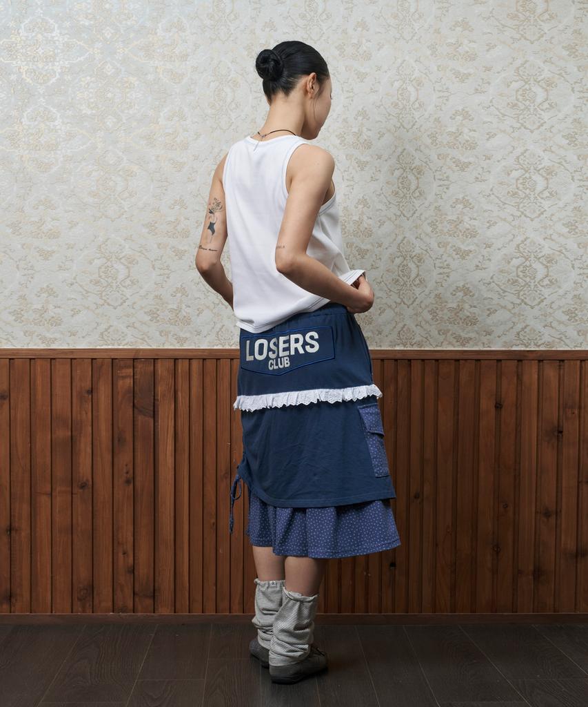 Lujeoseukeulleob [Jamaehwa] Star Layered Shirring Skirt Navy