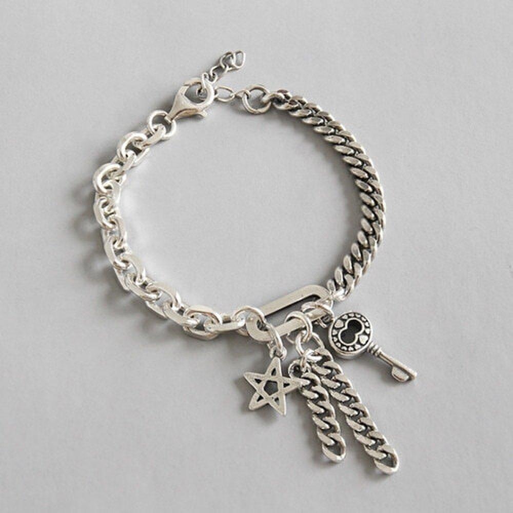Silver 925 Oil Painting Antique Vintage Bold Key Women's 5mm Chain Bracelet W017