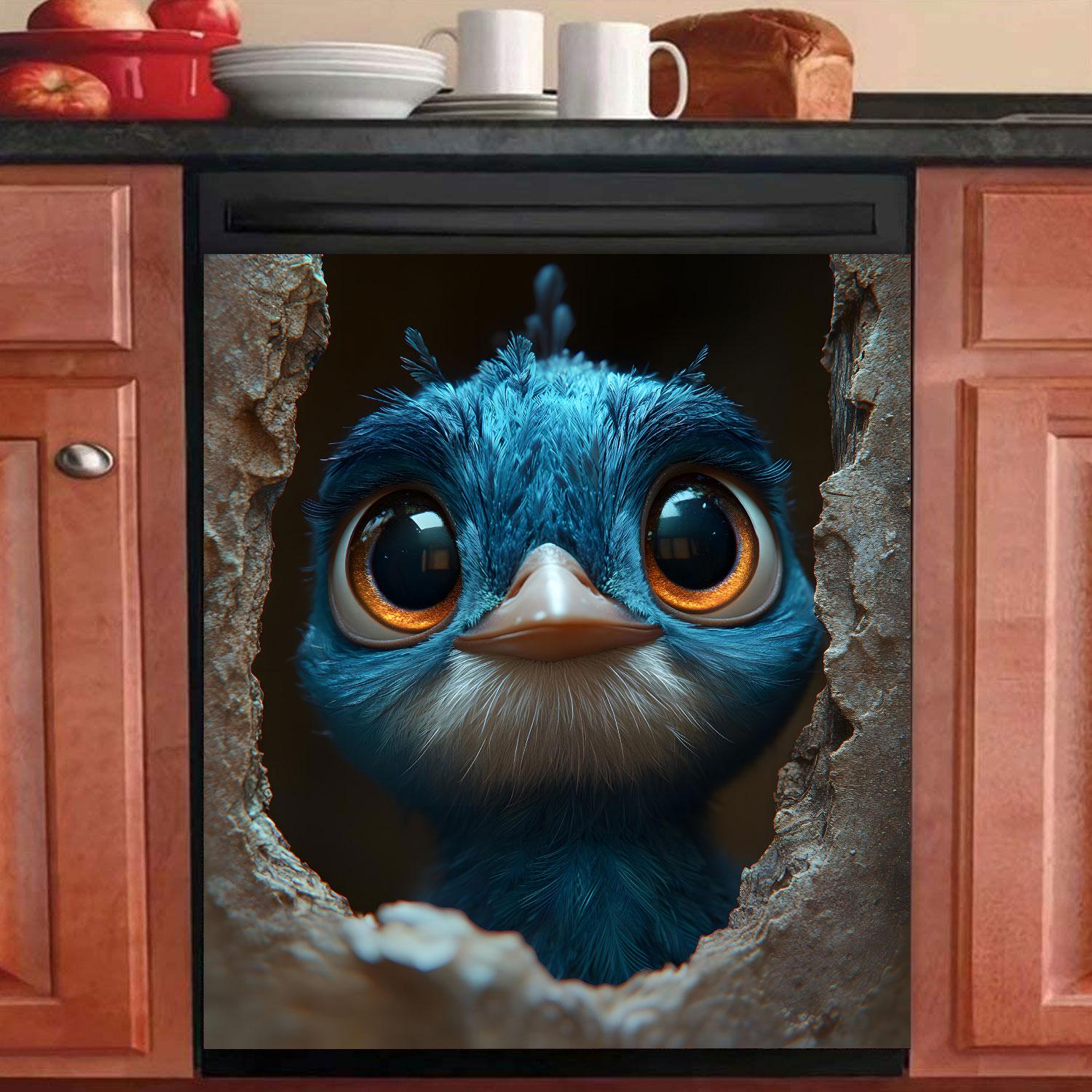 

1Pcs Cute Blue Bird Magnetic Dishwasher Door Cover Sticker Door Panel Cover Fridge Appliance Magnet for Dishwasher Refrigerator Kitchen Decor 58.5*43cm