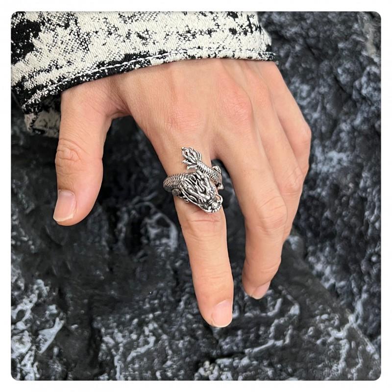 Adjustable Dragon Ring Men Plated Vintage Style Finger Unisex Animal Motif Statement Jewelry