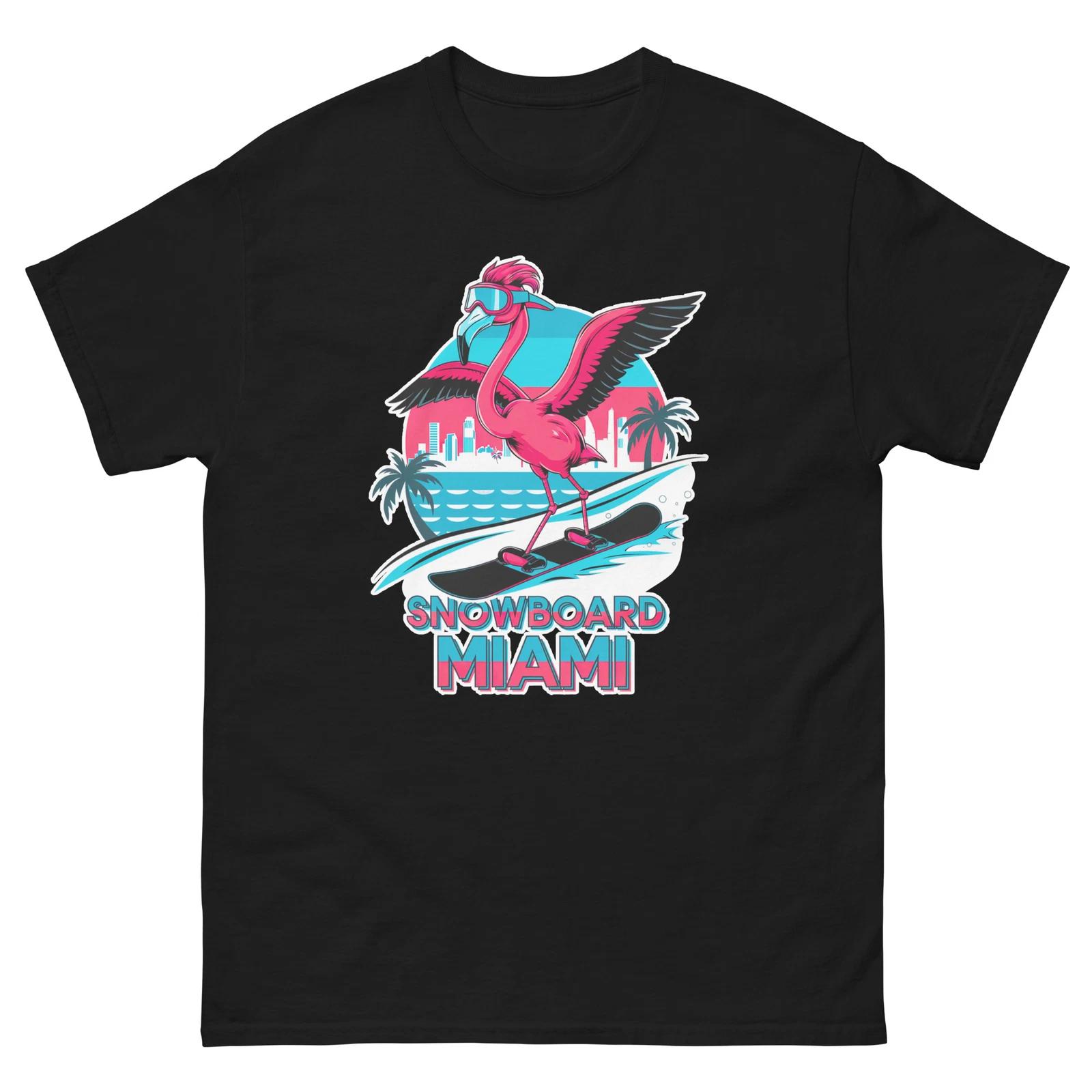 Snowboard Miami Flamingo USA Snowboarding Animal T-Shirt XL