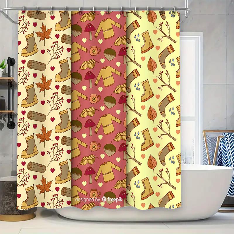 

Vintage autumn shower curtain collection featuring warm earthy tones with leaves, boots, mushrooms more! Perfect for fall home d 90x180cm
